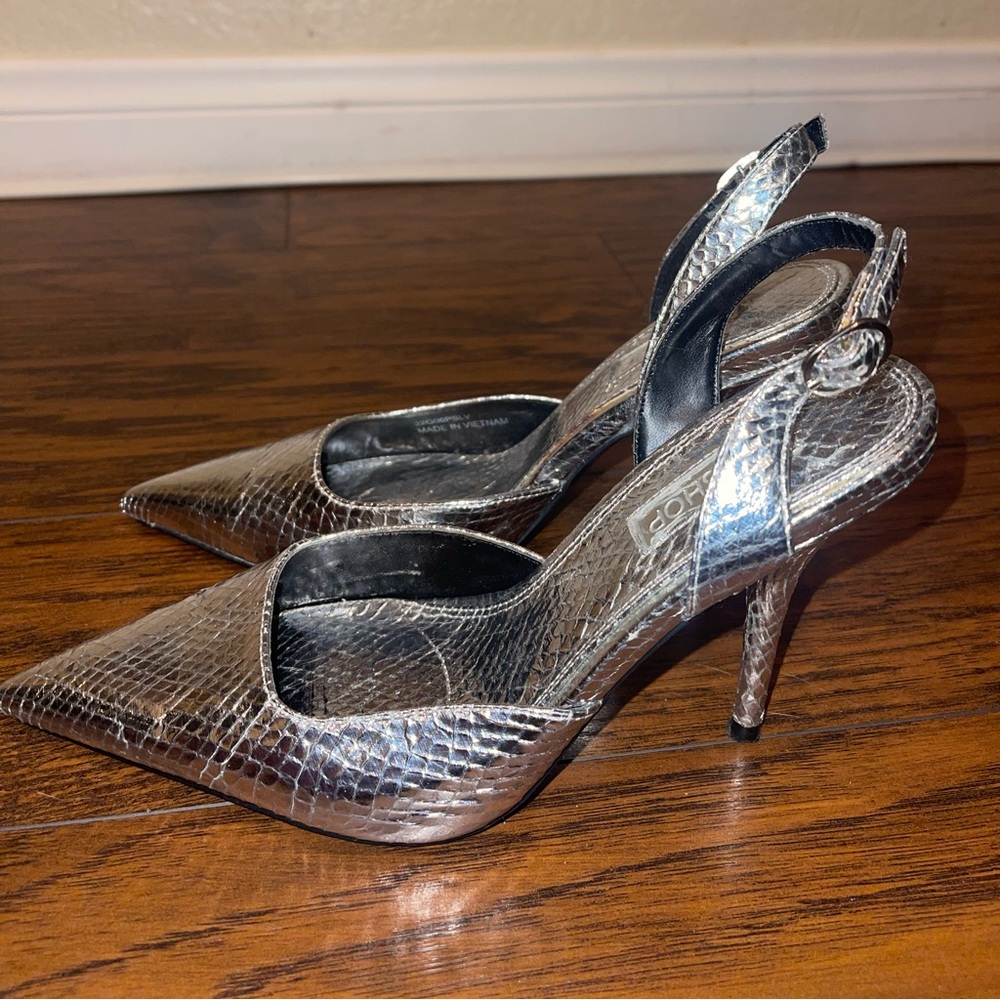 TOPSHOP Silver Pointed Toe Heels